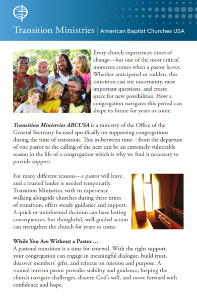 Transition Ministries information card